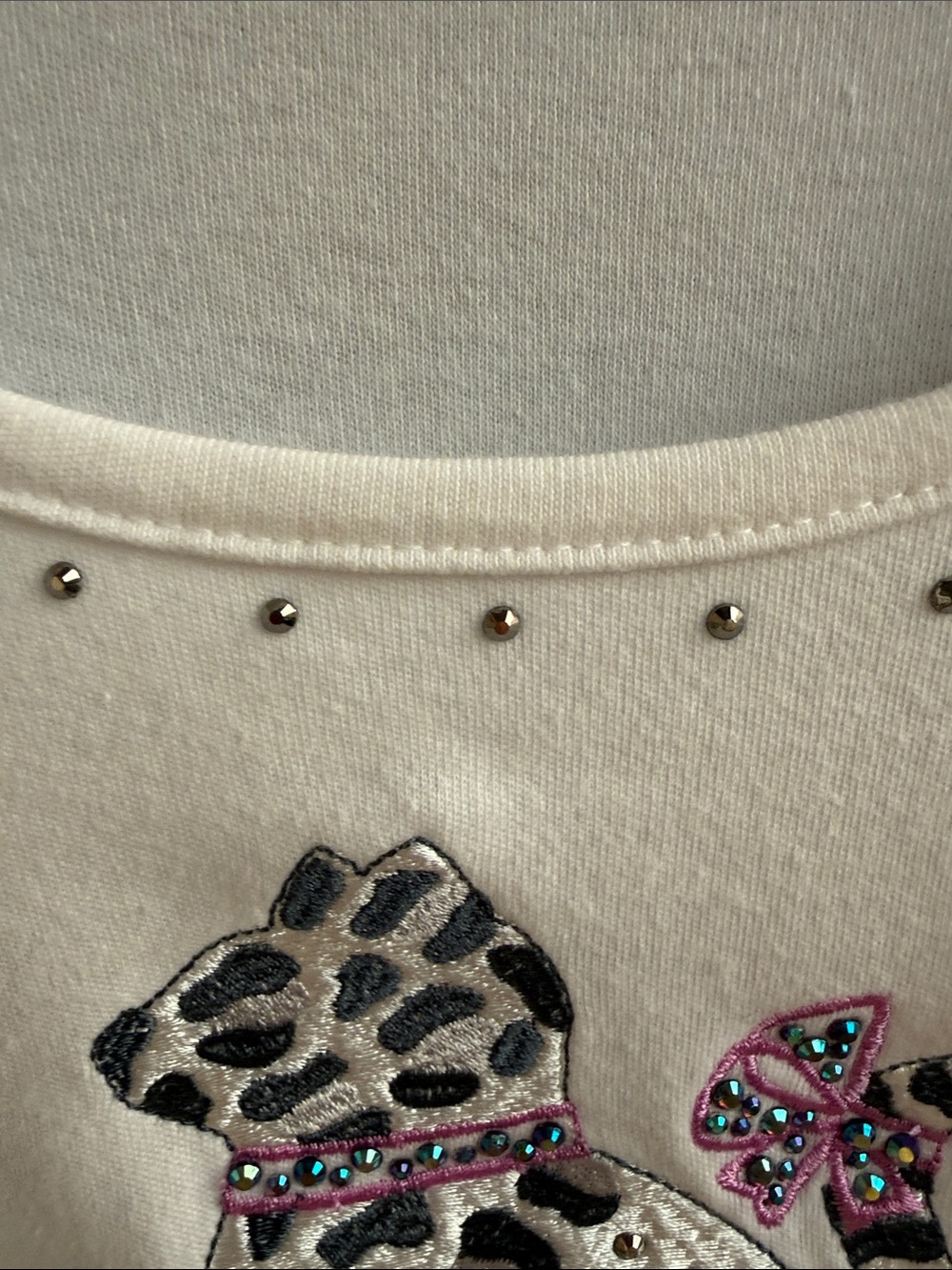 Quacker Factory Cream Top with Leopard Cat Appliqué - Picture 5 of 8